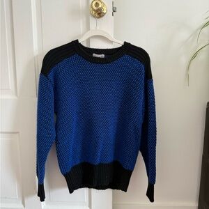Vintage Obermeyer Men's Black and Blue Crewneck Sweater